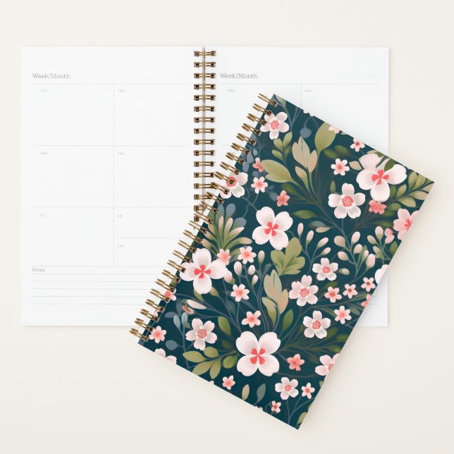 Elegant Pink & White Floral Pattern  Planner (Display)