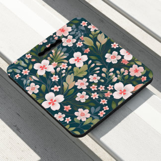 Elegant Pink & White Floral Pattern Seat Cushion