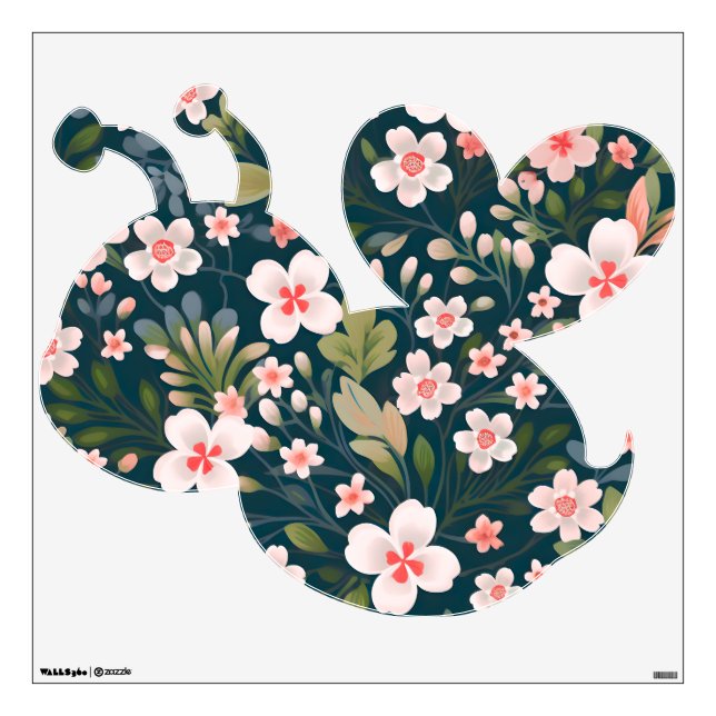 Elegant Pink & White Floral Pattern  Wall Decal (Front)