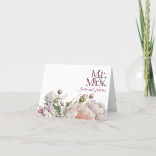 Elegant Pink White Floral Peonies Wedding Thank You Card