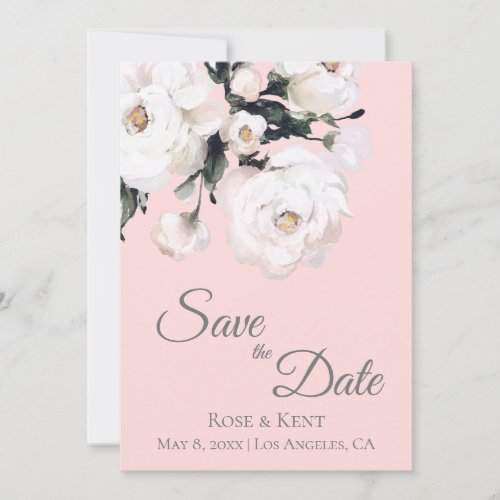 Elegant Pink White Floral Photo Wedding  Save The Date