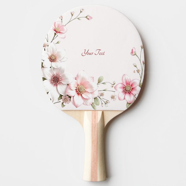 Elegant Pink White Floral Ping Pong Paddle (Front)