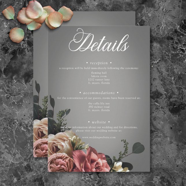Elegant Pink White Floral Roses Gray Wedding Enclosure Card (Elegant Pink White Floral Roses Gray Wedding Enclosure Card)