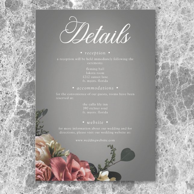 Elegant Pink White Floral Roses Gray Wedding Enclosure Card (Elegant Pink White Floral Roses Gray Wedding Enclosure Card)