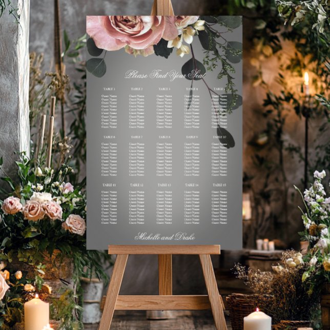 Elegant Pink White Floral Roses Gray Wedding Seat Foam Board (Creator Uploaded)