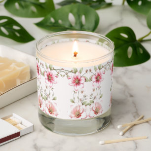 Elegant Pink White Floral Scented Jar Candle