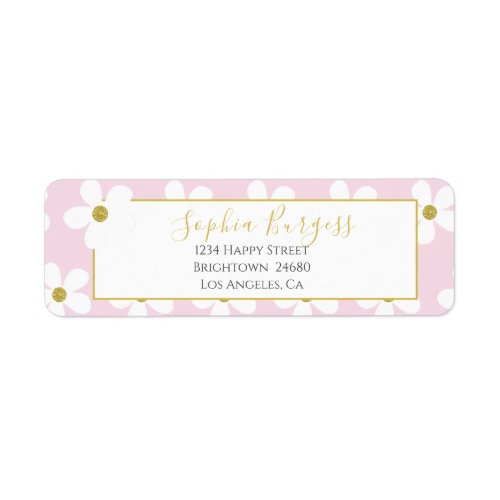 Elegant Pink White Floral Simple Daisy Gold Label