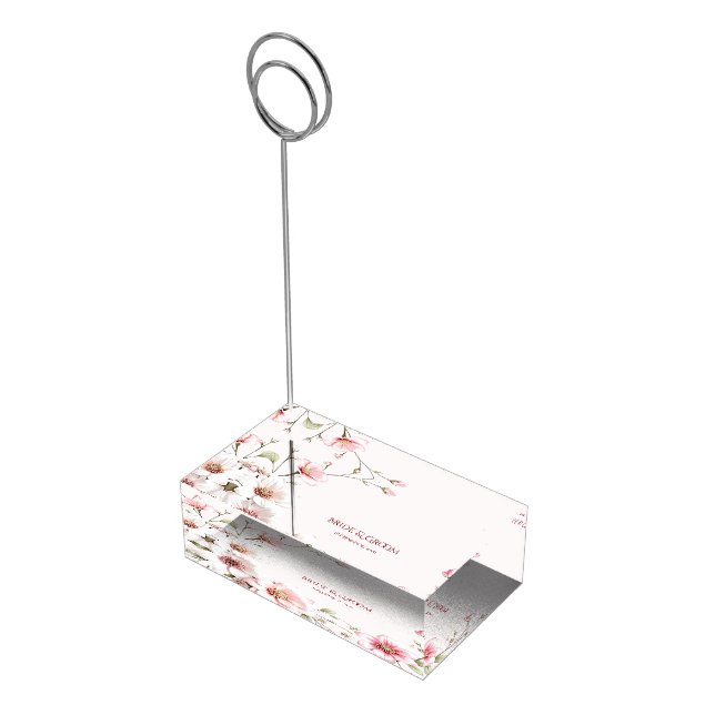 Elegant Pink White Floral Table Card Holder (Corner)