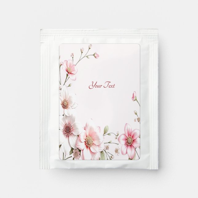 Elegant Pink White Floral Tea Bag Drink Mix (Front)