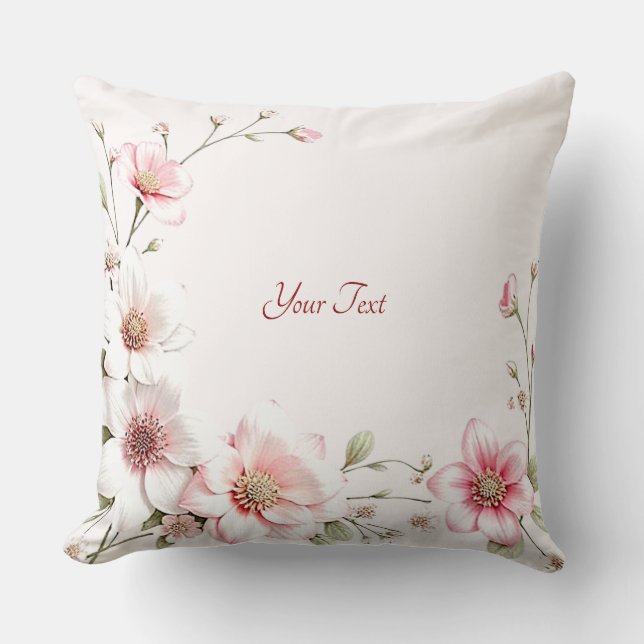 Elegant Pink White Floral Throw Pillow (Front)