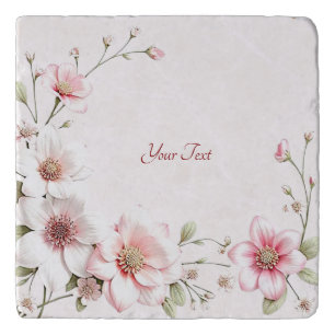 Elegant Pink White Floral Trivet