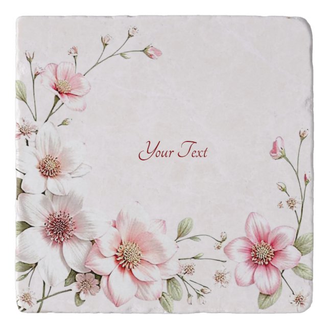 Elegant Pink White Floral Trivet (Front)