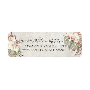 Elegant Pink White Floral Tropical Foliage Wedding Label