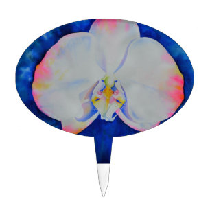 Elegant pink white floral watercolor orchid cake topper