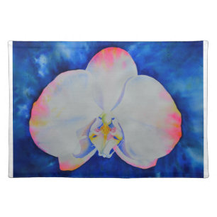 Elegant pink white floral watercolor orchid cloth placemat