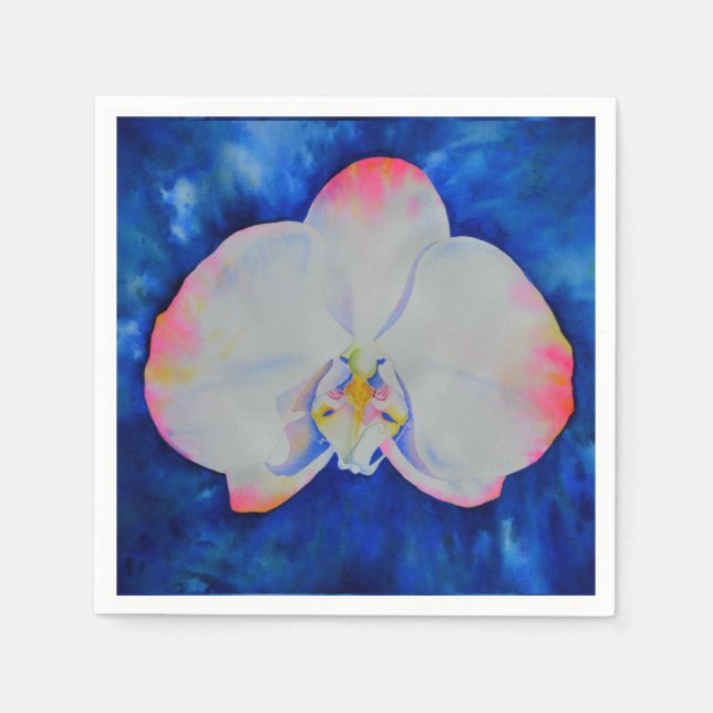 Elegant pink white floral watercolor orchid napkins (Front)