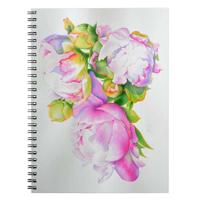 Elegant pink white floral watercolor painting notebook (Front)