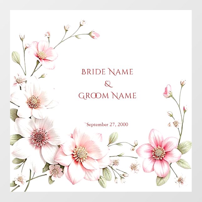 Elegant Pink White Floral Wedding Floor Decal (Front)