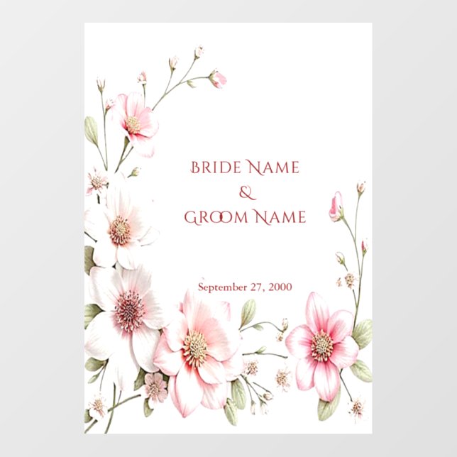 Elegant Pink White Floral Wedding Floor Decal (Front)