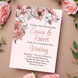 Elegant Pink & White Floral Wedding Invitation