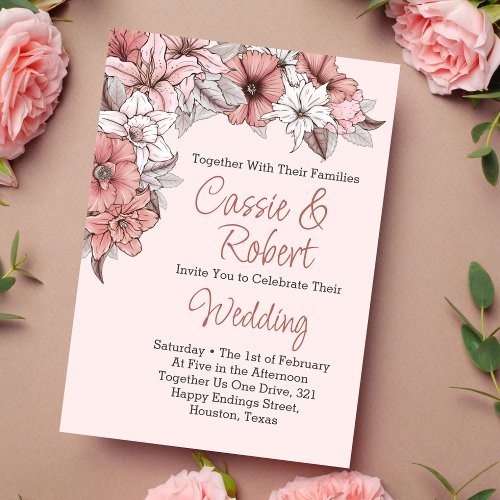 Elegant Pink  White Floral Wedding Invitation