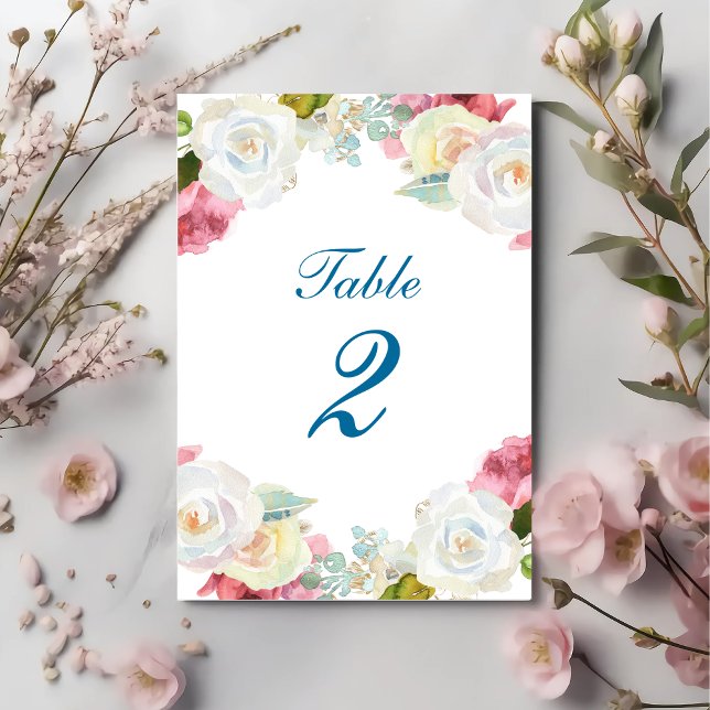 Elegant Pink White Floral Wedding Table Number (Creator Uploaded)