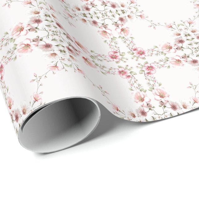 Elegant Pink White Floral Wrapping Paper (Roll Corner)