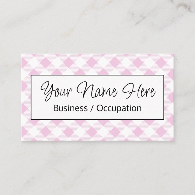 Elegant pink white gingham checker  business card (Front)