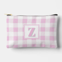 Elegant pink white gingham customizable monogram