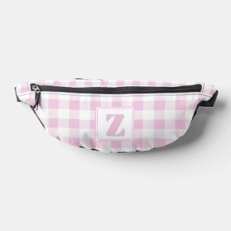 Elegant pink white gingham customizable monogram fanny pack
