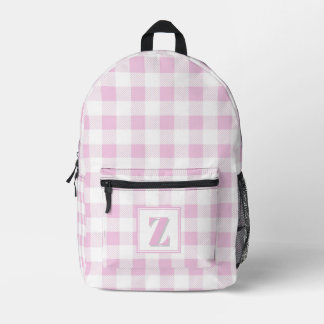 Elegant pink white gingham customizable monogram printed backpack