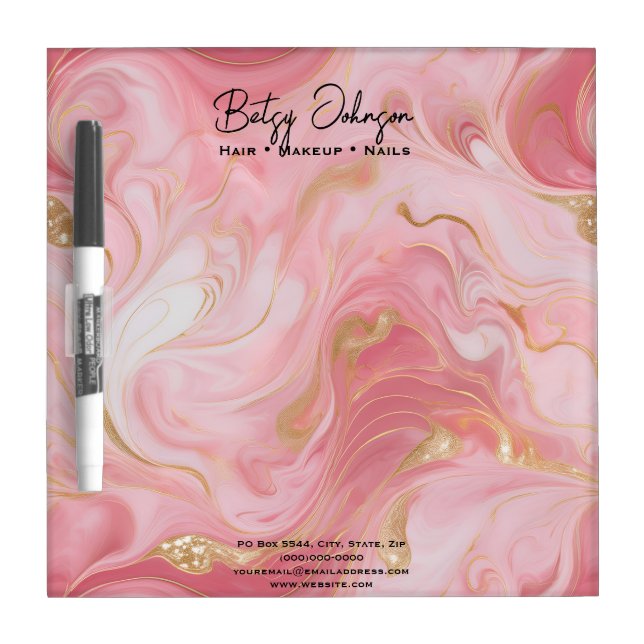 Elegant Pink White Gold Marbled Dry Erase Board (Front)