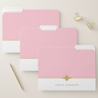 Elegant Pink White Gold Name File Folder