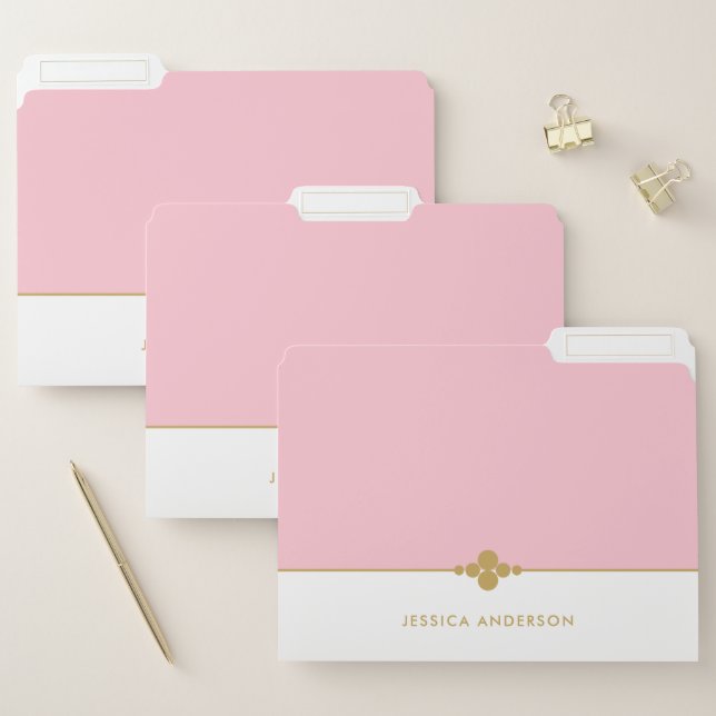 Elegant Pink White Gold Name File Folder (Set)