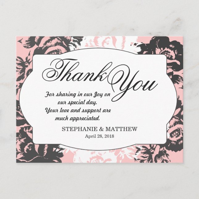 Elegant Pink, White, & Gray Floral Pattern Postcard (Front)