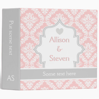 Elegant pink, white, grey damask wedding planner 3 ring binder