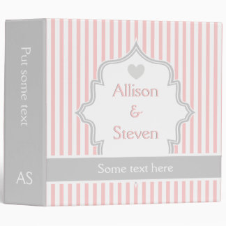 Elegant pink, white, grey stripes wedding planner binder