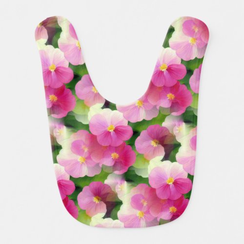 Elegant Pink  White Impatiens Flower Pattern Baby Bib