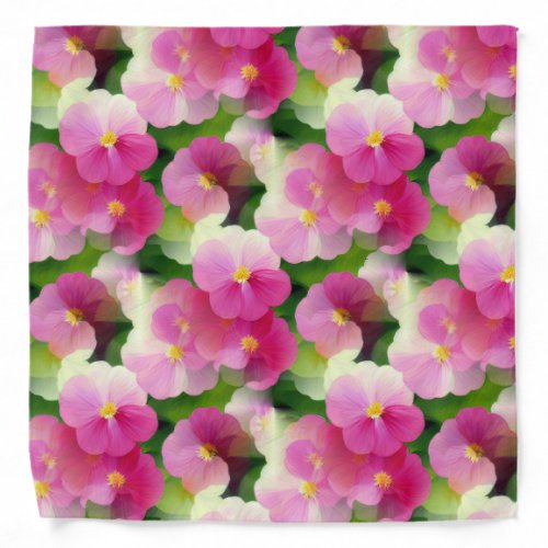 Elegant Pink  White Impatiens Flower Pattern Bandana