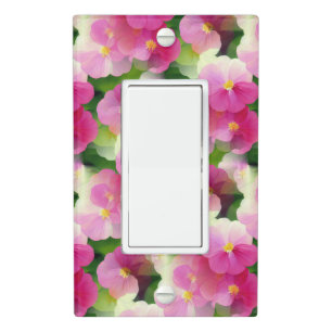 Elegant Pink & White Impatiens Flower Pattern Light Switch Cover