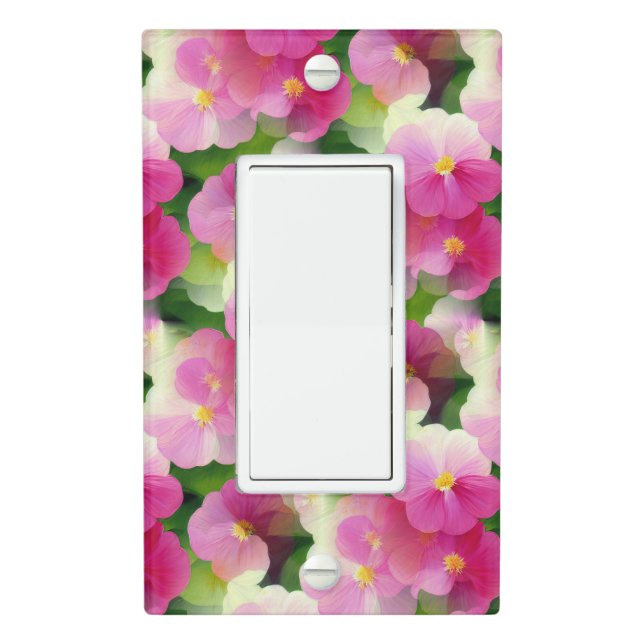 Elegant Pink & White Impatiens Flower Pattern Light Switch Cover (In Situ)