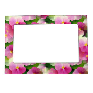 Elegant Pink & White Impatiens Flower Pattern Magnetic Frame