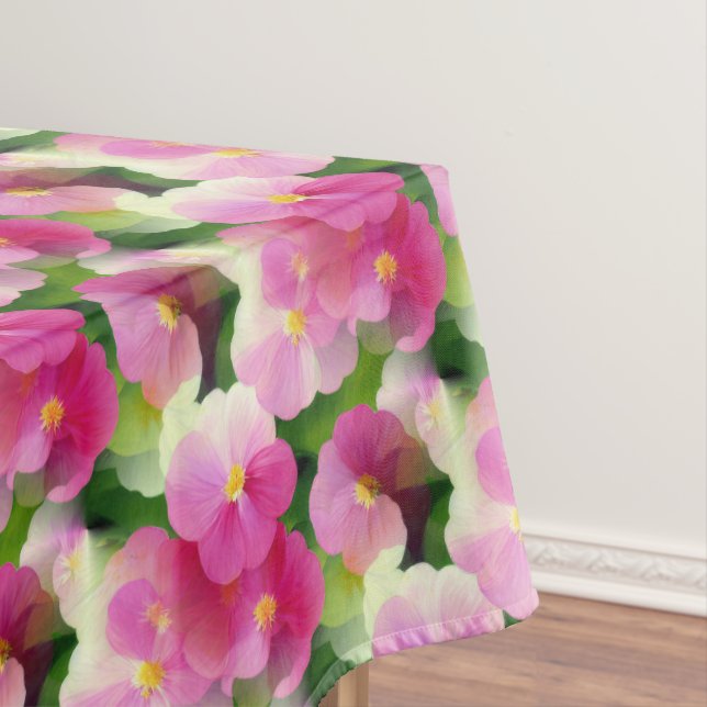 Elegant Pink & White Impatiens Flower Pattern Tablecloth (In Situ)