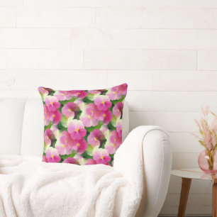 Elegant Pink & White Impatiens Flower Pattern Throw Pillow