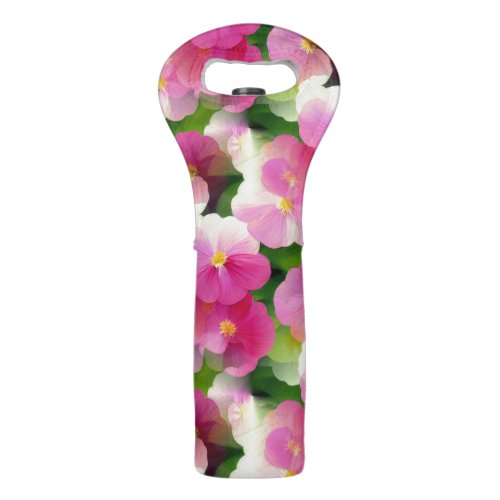 Elegant Pink  White Impatiens Flower Pattern Wine Bag