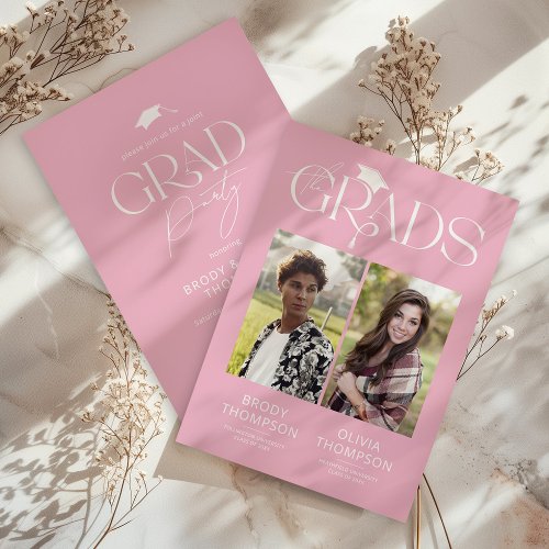 Elegant Pink & White Joint Graduation Party Photo