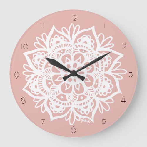 Elegant Pink White Mandala Wall Clock