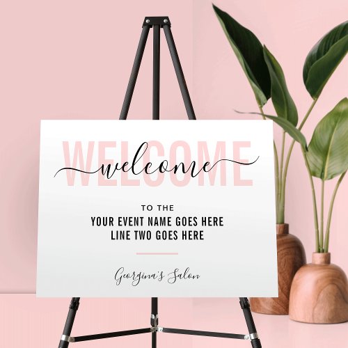 Elegant Pink  White Modern Business Welcome Sign