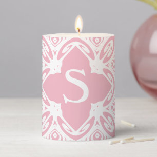 Elegant Pink White Monogram Initial Butterfly Pillar Candle