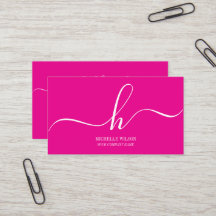 Elegant Pink White Monogram Initial Script Name 